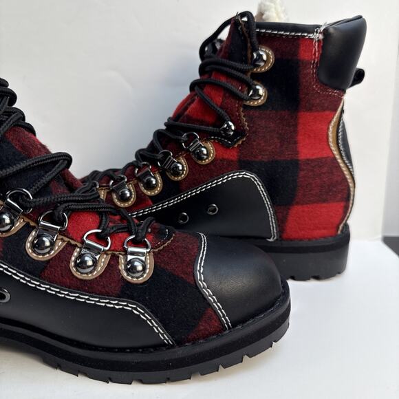 Tommy Hilfiger Women's Tonny Red Fabric Ankle Hiking Boots Sz 8 M Faux Fur NWB - Picture 12 of 15